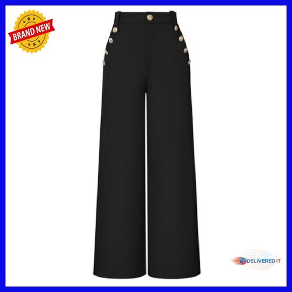 High Waisted Wide Leg Work Pants Polyester Blend Professional Office Trousers - Picture 2 of 8